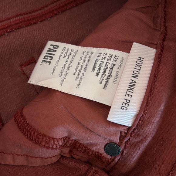 PAIGE hoxton ankle peg red pants size waist 27 - Picture 5 of 5
